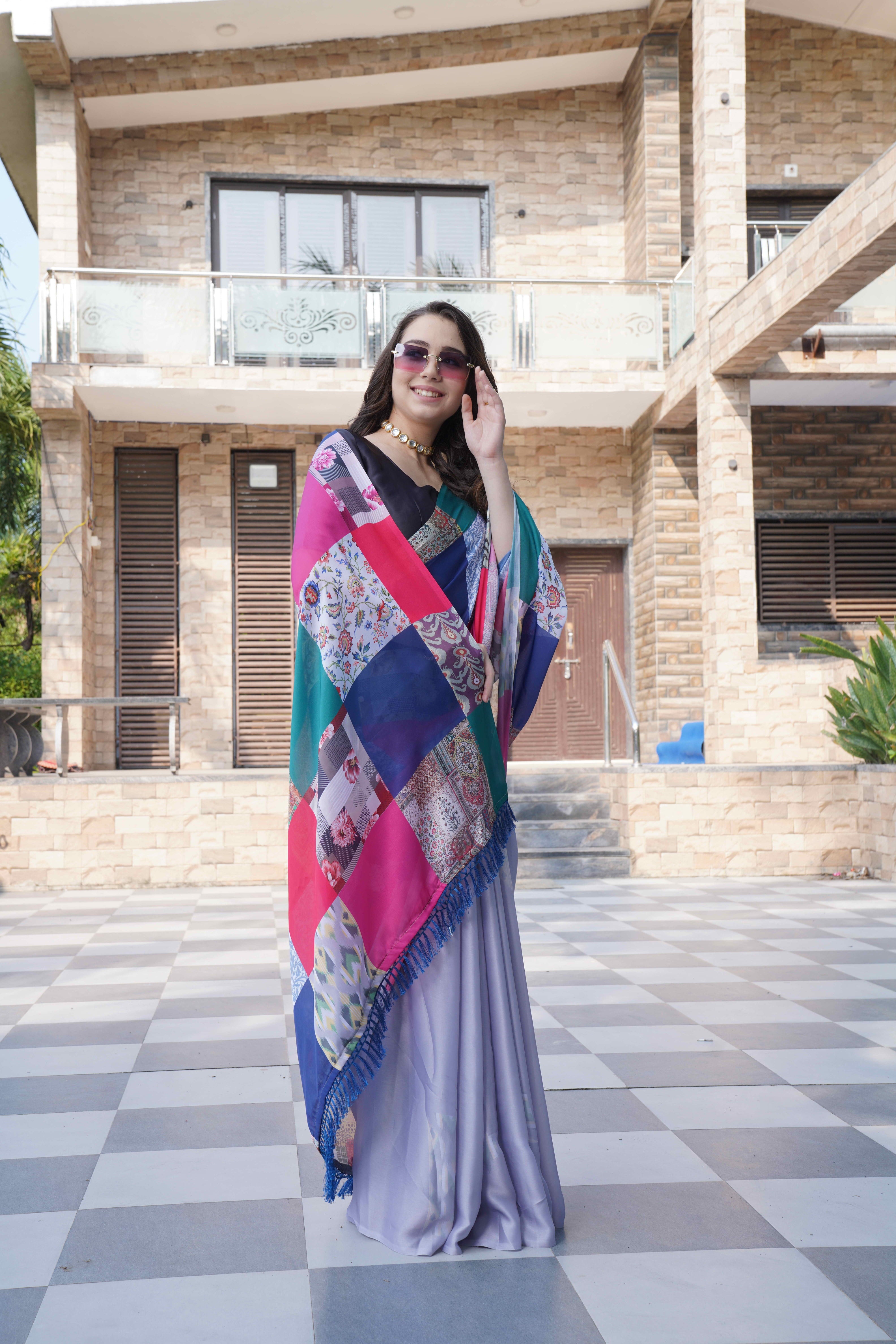Multicolor Colour Block Georgette Saree